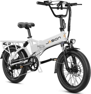 Jasion EB7 2.0 Electric Bike for Adults, 1200W Peak Motor 28MPH Max Speed Folding Ebike, 48V 10AH Removable Battery, 20" Fat Tire with Dual Suspension, 7-Speed Electric Bicycles, UL Certifiled
