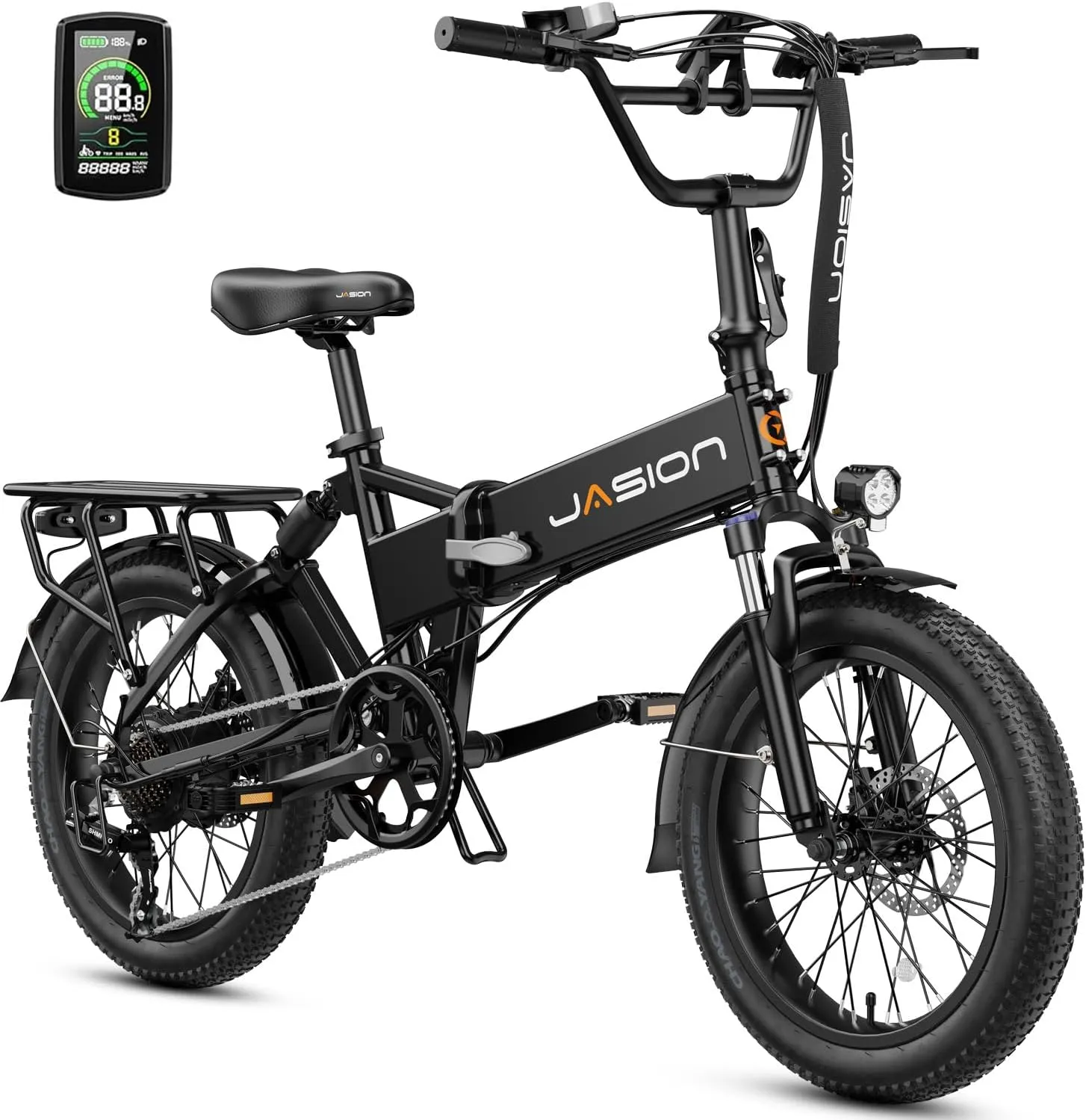 Jasion EB7 2.0 Electric Bike for Adults, 1200W Peak Motor 28MPH Max Speed Folding Ebike, 48V 10AH Removable Battery, 20" Fat Tire with Dual Suspension, 7-Speed Electric Bicycles, UL Certifiled