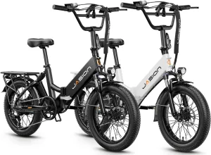 Jasion EB7 ST Electric Bike for Adults with 1200W Motor Peak, 480Wh Removable Battery 28MPH Max Speed & 55 Miles Range (PAS) [20" Fat Tire All-Terrain] Folding Step-Thru Ebike with Front Suspension,BW