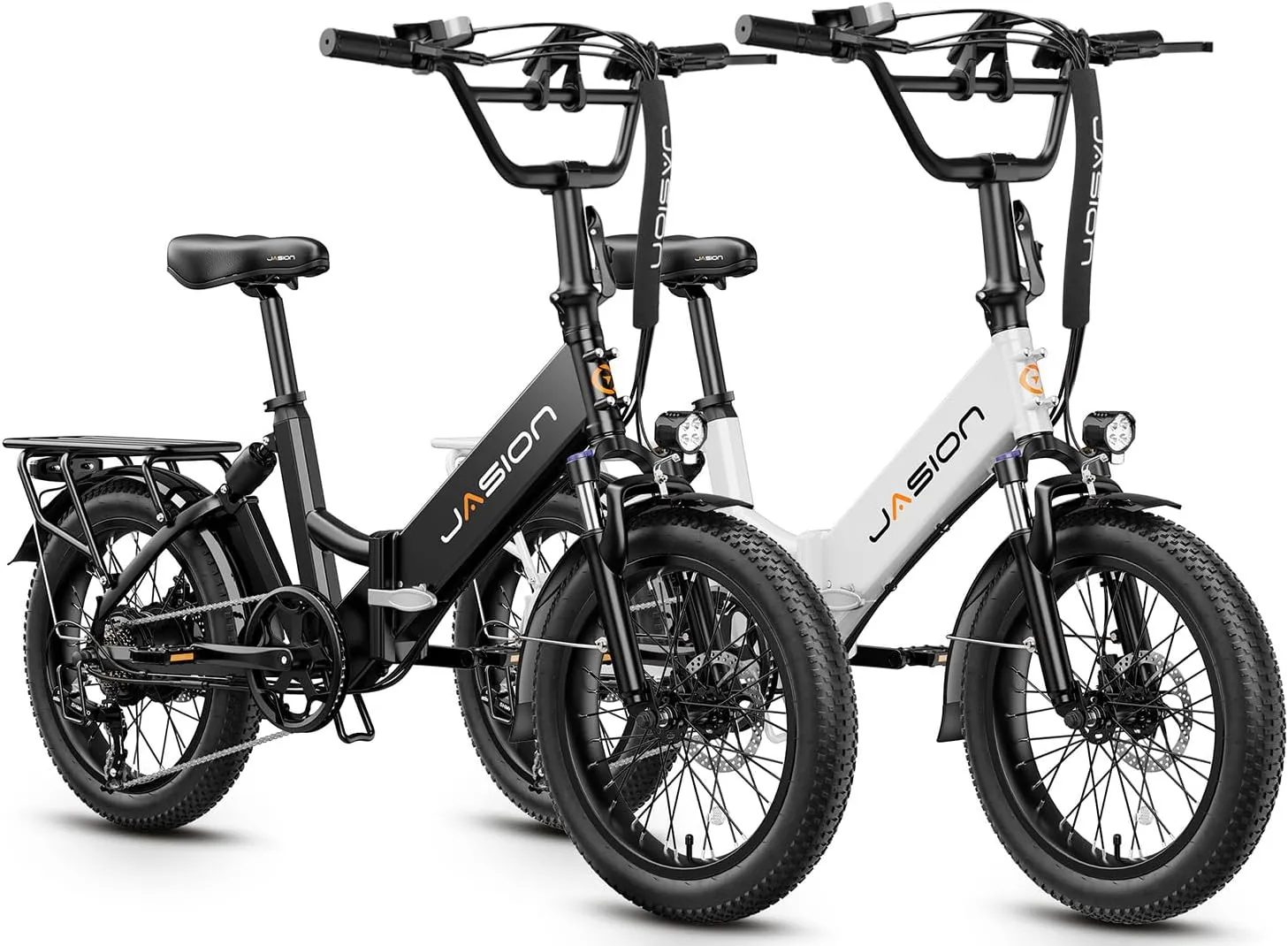 Jasion EB7 ST Electric Bike for Adults with 1200W Motor Peak, 480Wh Removable Battery 28MPH Max Speed & 55 Miles Range (PAS) [20" Fat Tire All-Terrain] Folding Step-Thru Ebike with Front Suspension,BW