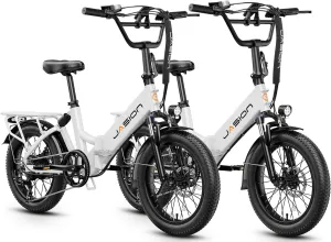 Jasion EB7 ST Electric Bike for Adults with 1200W Motor Peak, 480Wh Removable Battery 28MPH Max Speed & 55 Miles Range (PAS) [20" Fat Tire All-Terrain] Folding Step-Thru Ebike with Front Suspension,BW
