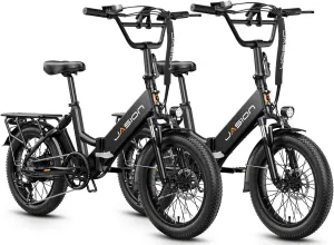 Jasion EB7 ST Electric Bike for Adults with 1200W Motor Peak, 480Wh Removable Battery 28MPH Max Speed & 55 Miles Range (PAS) [20" Fat Tire All-Terrain] Folding Step-Thru Ebike with Front Suspension,BW