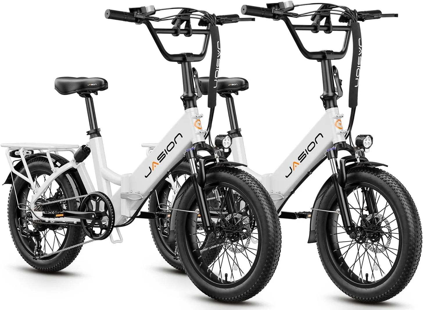Jasion EB7 ST Electric Bike for Adults with 1200W Motor Peak, 480Wh Removable Battery 28MPH Max Speed & 55 Miles Range (PAS) [20" Fat Tire All-Terrain] Folding Step-Thru Ebike with Front Suspension,BW