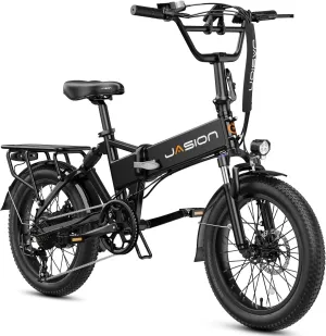 Jasion EB7 ST Electric Bike for Adults with 1200W Motor Peak, 480Wh Removable Battery 28MPH Max Speed & 55 Miles Range (PAS) [20" Fat Tire All-Terrain] Folding Step-Thru Ebike with Front Suspension,BW
