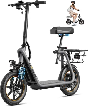 Jasion JS3/PRO Electric Scooter with Seat, 650/850W Peak Motor Electric Scooter Adults, 20/25Miles Ranges Sports Scooter for Adults, 20/25MPH Max Speed, Foldable E-Scooter for Pets, Disc Brakes