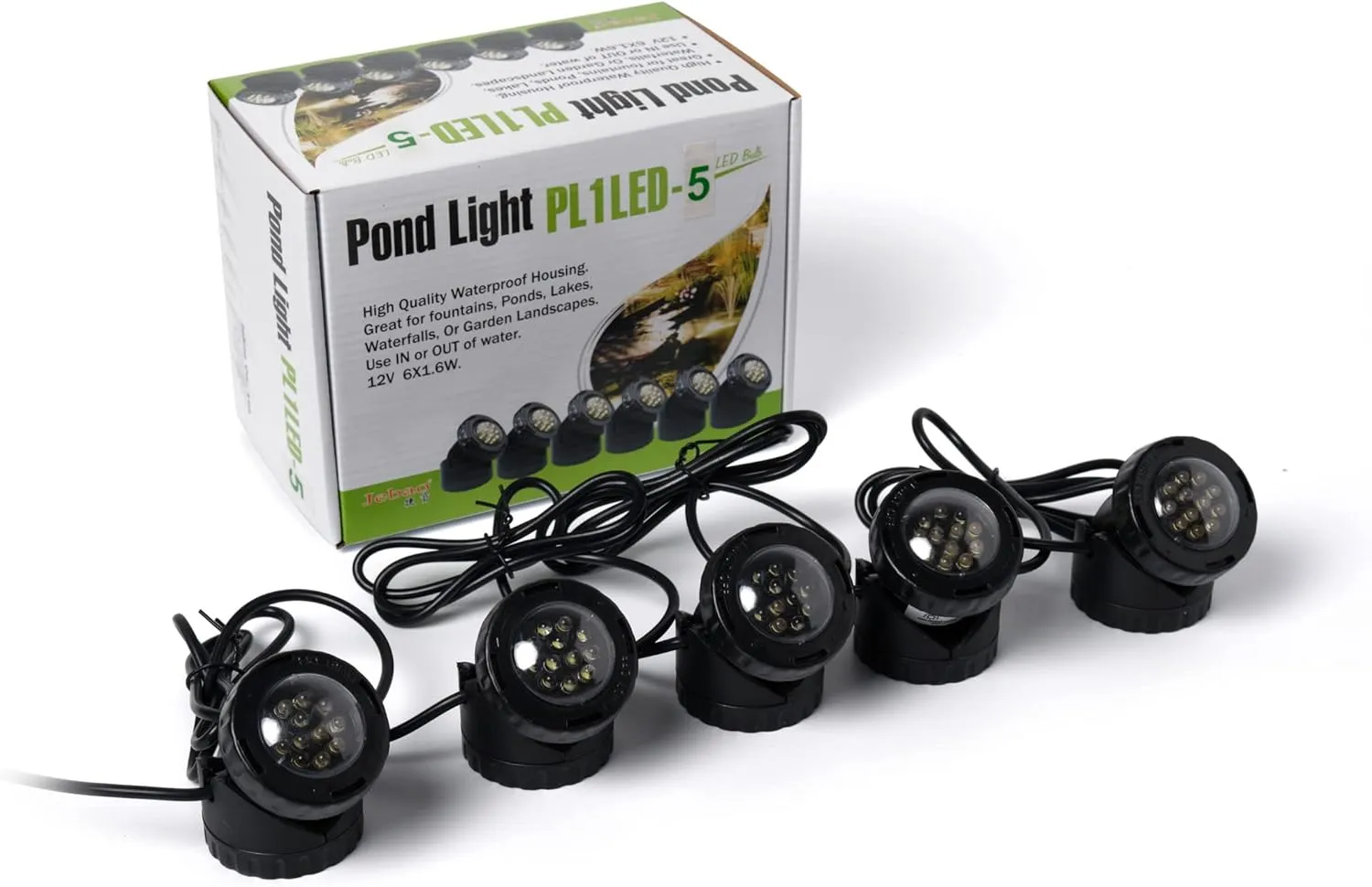 Jebao Submersible LED Pond Light with Photcell Sensor, Set of 5