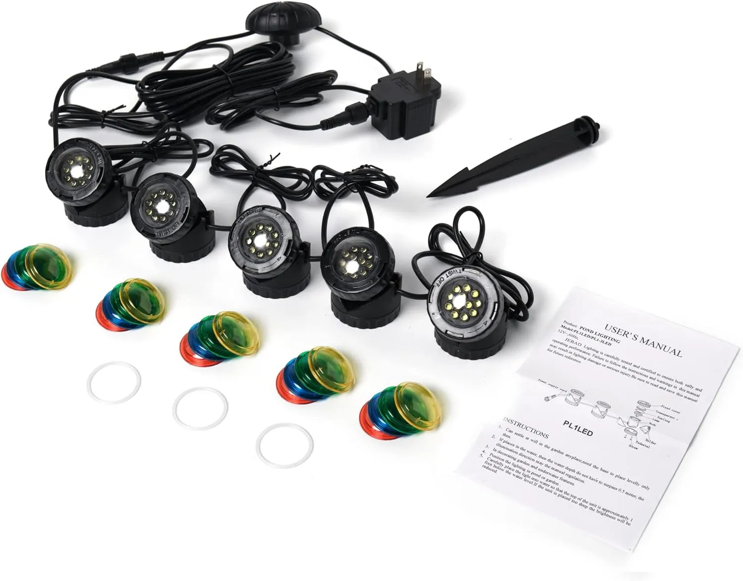 Jebao Submersible LED Pond Light with Photcell Sensor, Set of 5