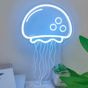 Jellyfish Neon Signs,Cool Ice Blue Neon Sign for Wall Décor, LED Neon Light Sign for Girls Bedroom Ocean Display Room,Kids Birthday Gift, Wedding Party, Holiday Decoration Powered by USB