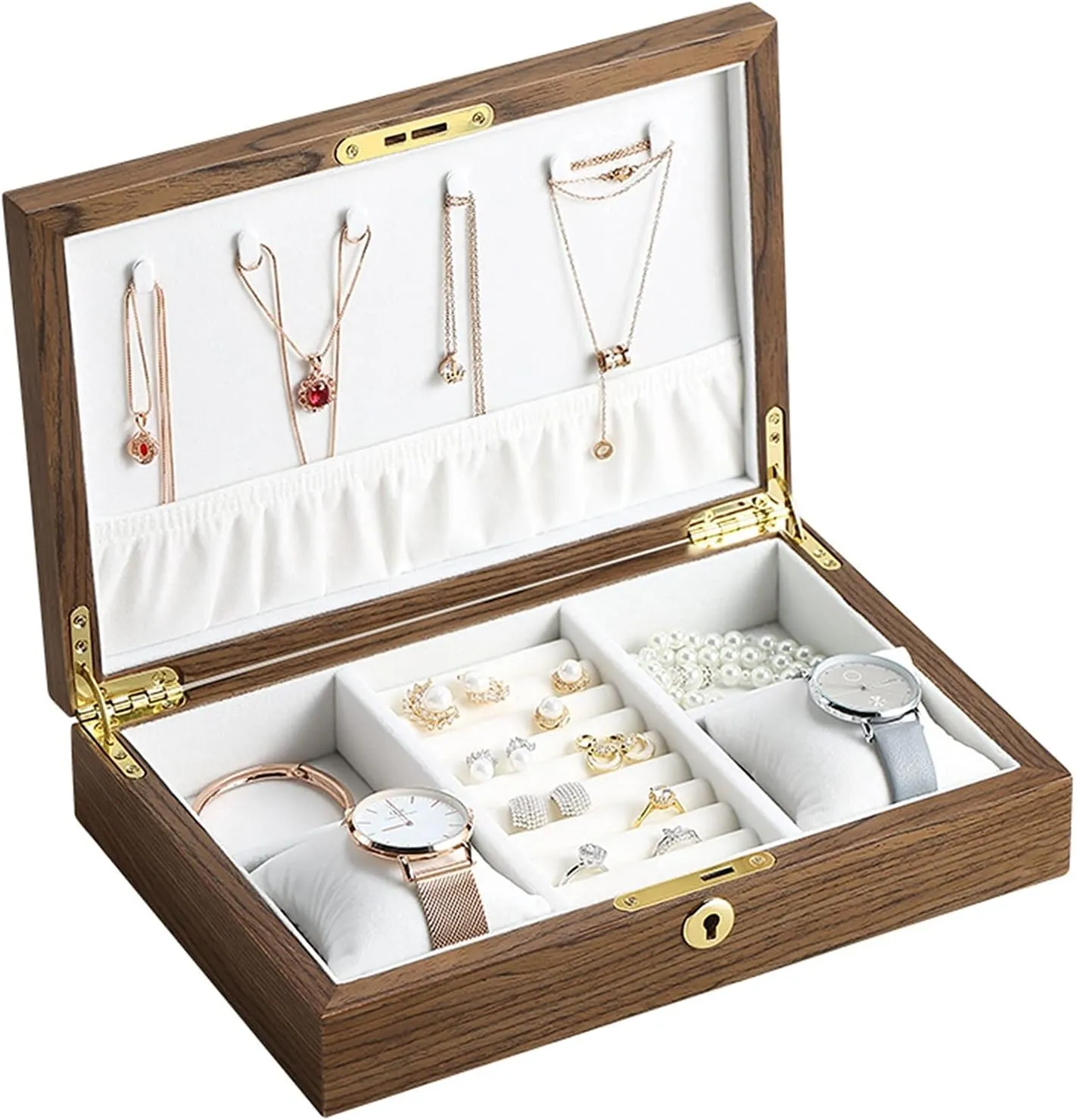 Jewelry Box Large Wooden Jewelry Box Velvet Necklace Ring Earring Watch Organizer Jewellery Storage Case