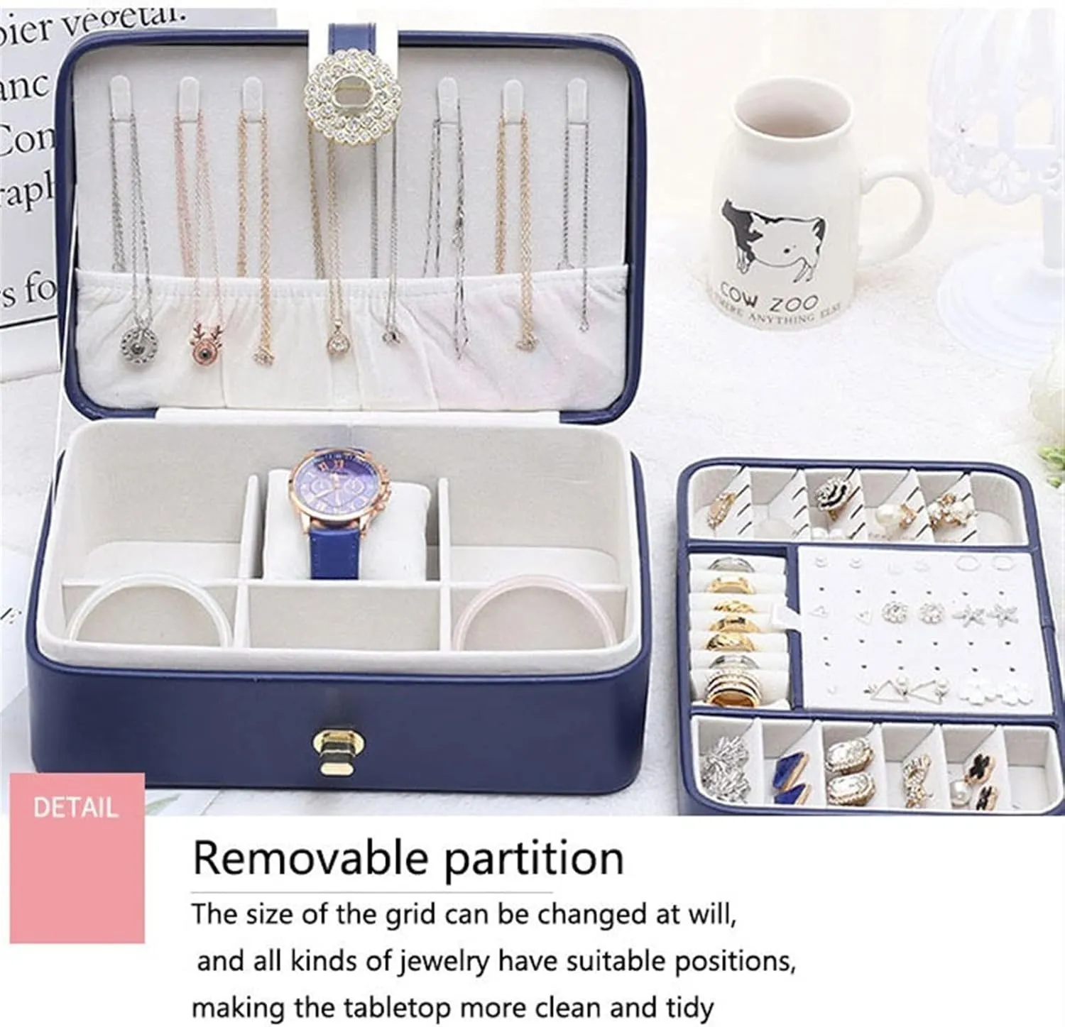 Jewelry Display Box Watch Case Jewelry Box Double Layer PU Large Capacity Earrings Jewelry Box Earrings Ring Multifunctional Jewelry Box Jewelry Storage Box Jewelry Display Box (Color : A)