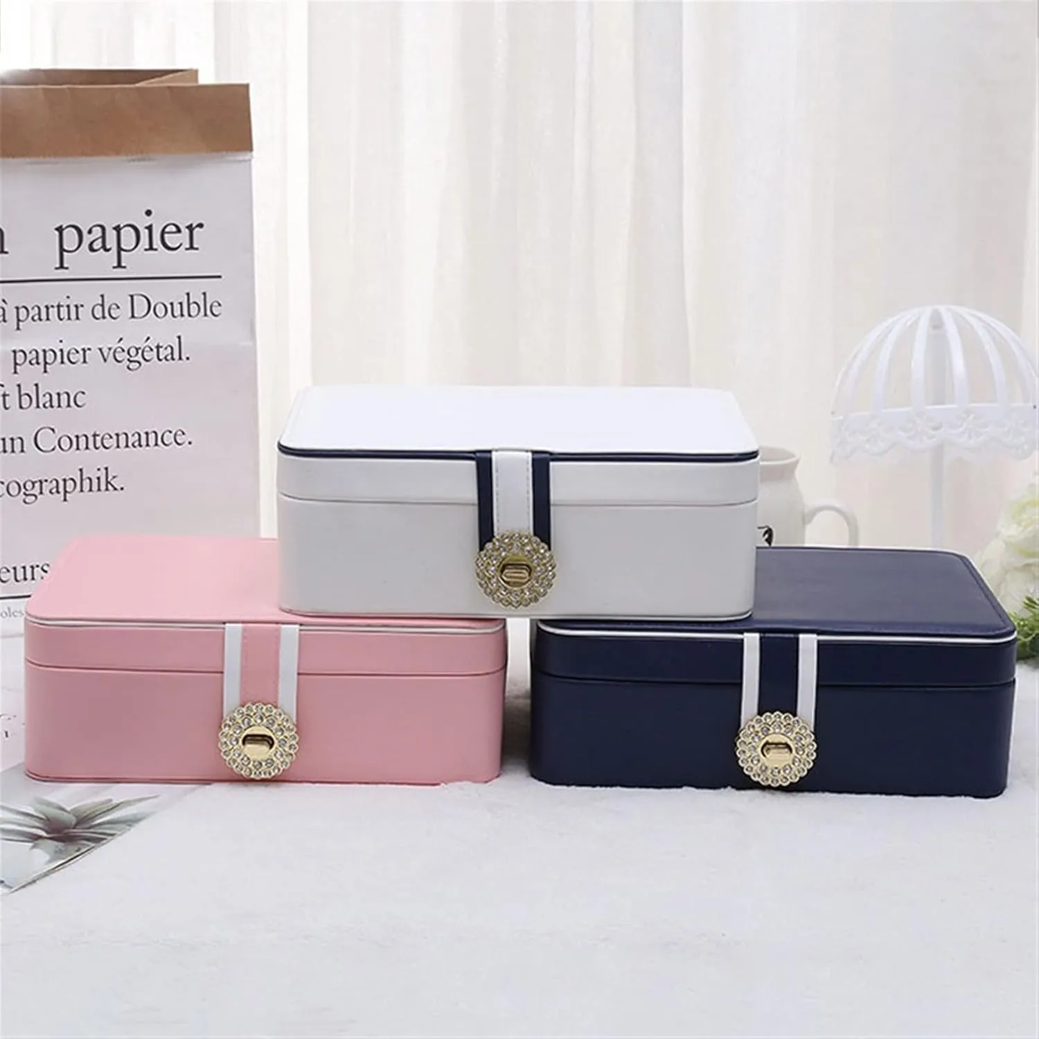 Jewelry Display Box Watch Case Jewelry Box Double Layer PU Large Capacity Earrings Jewelry Box Earrings Ring Multifunctional Jewelry Box Jewelry Storage Box Jewelry Display Box (Color : A)