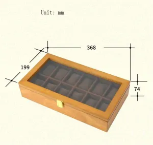 Jewelry Storage Wooden Watch Box Display Stand 12 Grids Watch Display Box with Glass Lid(Color:Black Lining)