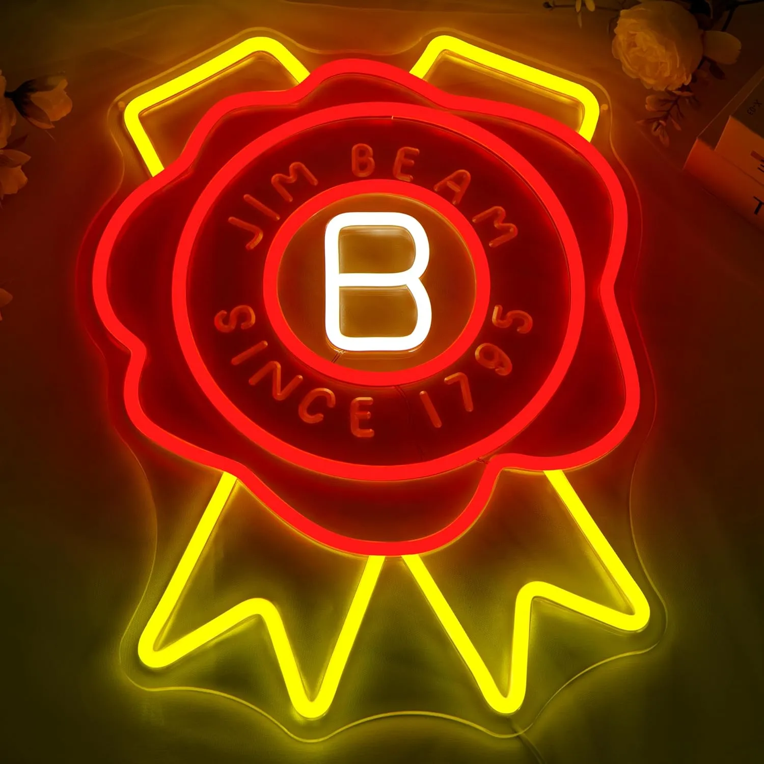 Jim Beam Neon Sign Whiskey Neon Sign for Wall Decor Led Neon Light Bar Neon Sign for Man Cave Neon Bar Signs Dimmable Neon Light Up Sign for Home Bar Pub Club Bedroom Bistro Party Gifts