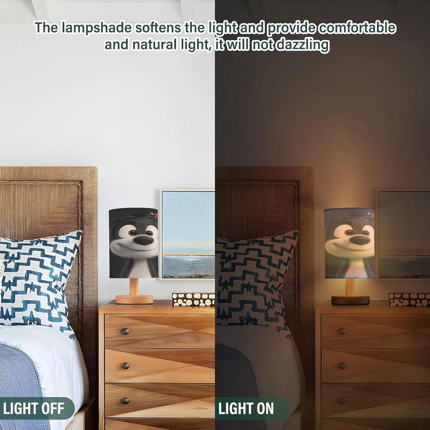 Joisal Cartoon Dog Pixar Black Lamps for Nightstad with USB Port USB Desk Lamp, Bedroom Essentials
