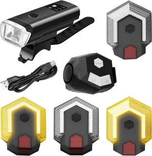 JOJOCY Bike Light Set 4 Bicycles Turn Signals w/Alarm & Headlights Remote Control USB Charging 120 dB Bike Horn Suitable for E-Bikes, Bicycles, Electric Skateboards, Scooter