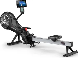 JOROTO Rowing Machine, Air Magnetic Foldable Rowing Machines for Home Use, Rower Machine with 49.5" Rail, Backlit Monitor, Bluetooth, App Supported, Tablet Holder