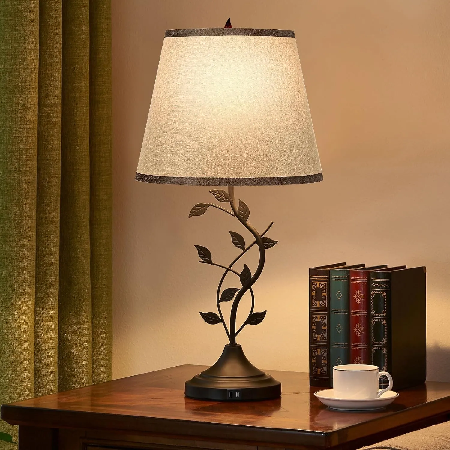 Kakanuo Table Bedside Lamp with USB C Charging Port, Grey Traditional Nightstand Lamp for Living Room, Desk Lamp Large Retro Table Lamp for Bedroom