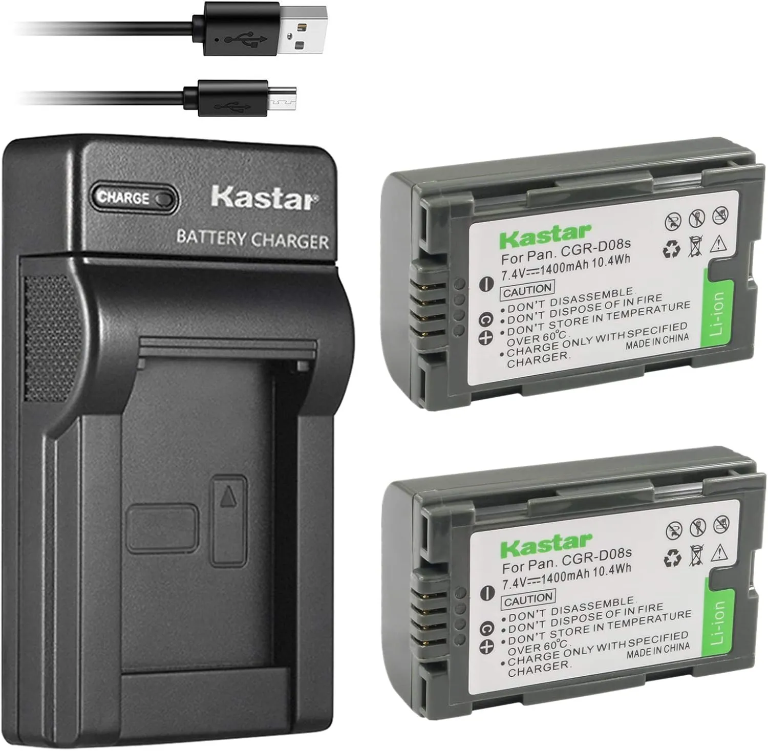 Kastar Battery (X2) & Slim USB Charger for Panasonic CGR-D08 D08S CGR-D14 CGR-D16 D16S CGR-D28 D28S, CGR-D120 CGR-D210 CGR-D220 CGR-D320 & AG Series AJ-PCS060G DZ-MX5000 NV Series PV Series VDR-M20
