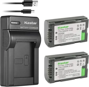 Kastar Battery (X2) & Slim USB Charger for Panasonic CGR-D08 D08S CGR-D14 CGR-D16 D16S CGR-D28 D28S, CGR-D120 CGR-D210 CGR-D220 CGR-D320 & AG Series AJ-PCS060G DZ-MX5000 NV Series PV Series VDR-M20