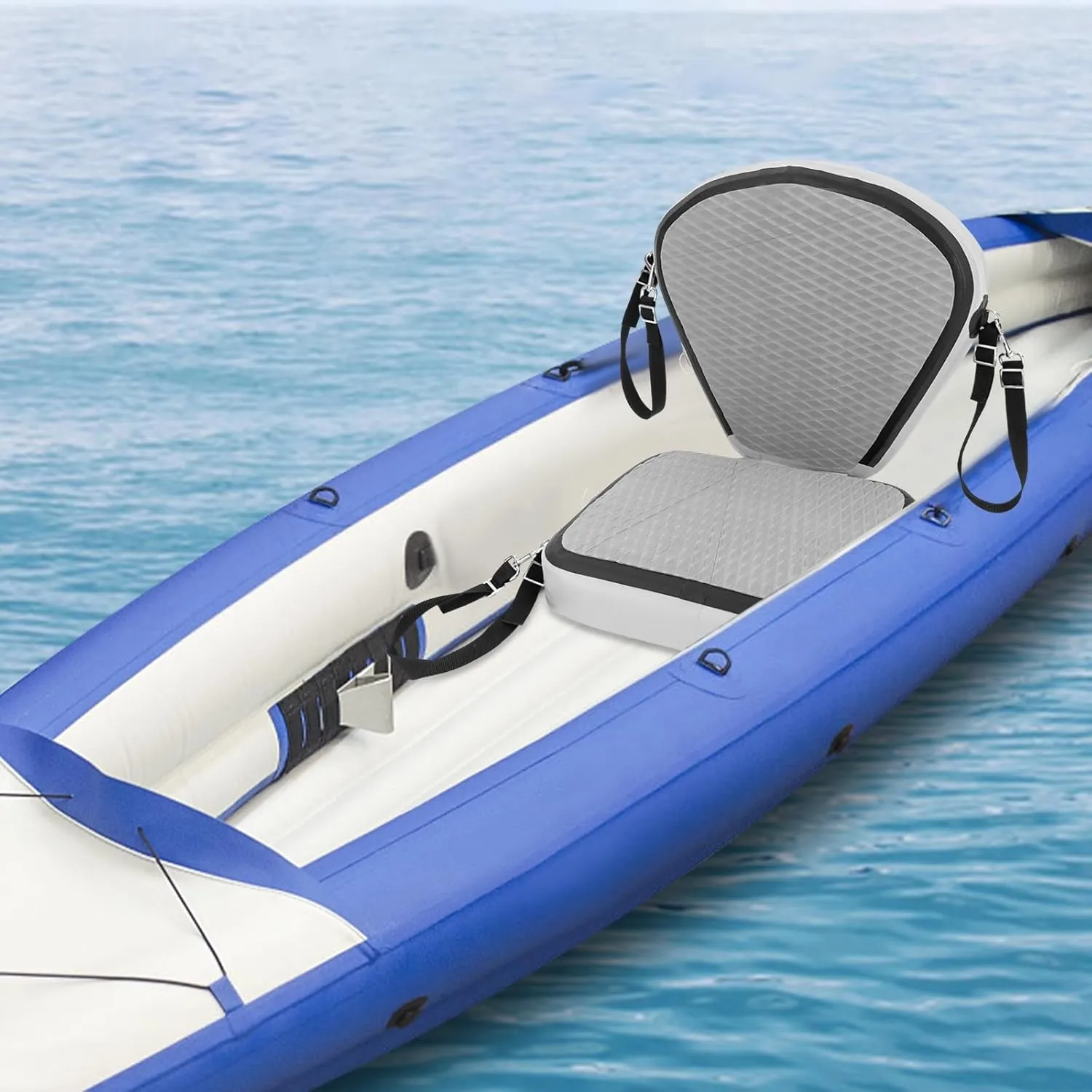 Kayak Seats with Back Support, Kayak Seat Cushion with 4 Straps & 360° Adjustable Hook, Inflatable Padded Kayak Seats, Foldable Canoe Seat for Kayaking Rafting Fishing (Grey)