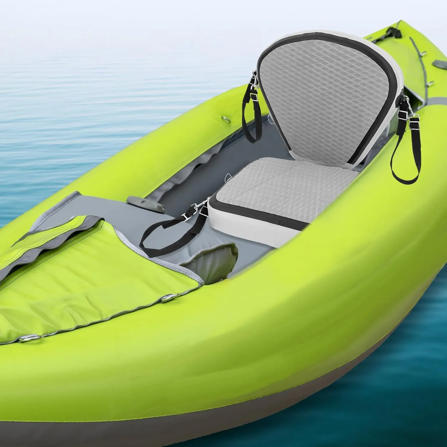 Kayak Seats with Back Support, Kayak Seat Cushion with 4 Straps & 360° Adjustable Hook, Inflatable Padded Kayak Seats, Foldable Canoe Seat for Kayaking Rafting Fishing (Grey)