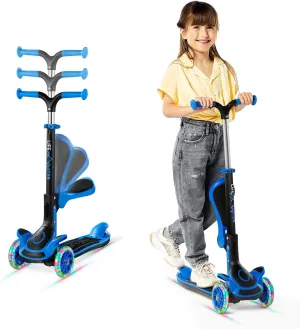Kids Scooter – Foldable Seat – LED Wheel Lights Illuminate When Rolling – Children and Toddler 3 Wheel Kick Scooter – Adjustable Handlebar – Indoor and Outdoor- by Lifemaster