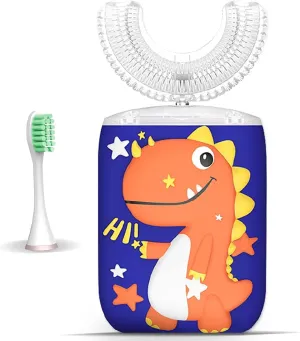 Kids Toothbrush Electric, U Shaped Ultrasonic Automatic Toothbrush with 2 Brush Heads, Six Cleaning Modes, Cartoon Modeling Design for Kids, Special for Birthday Gift (Orange, Kids 2-7)