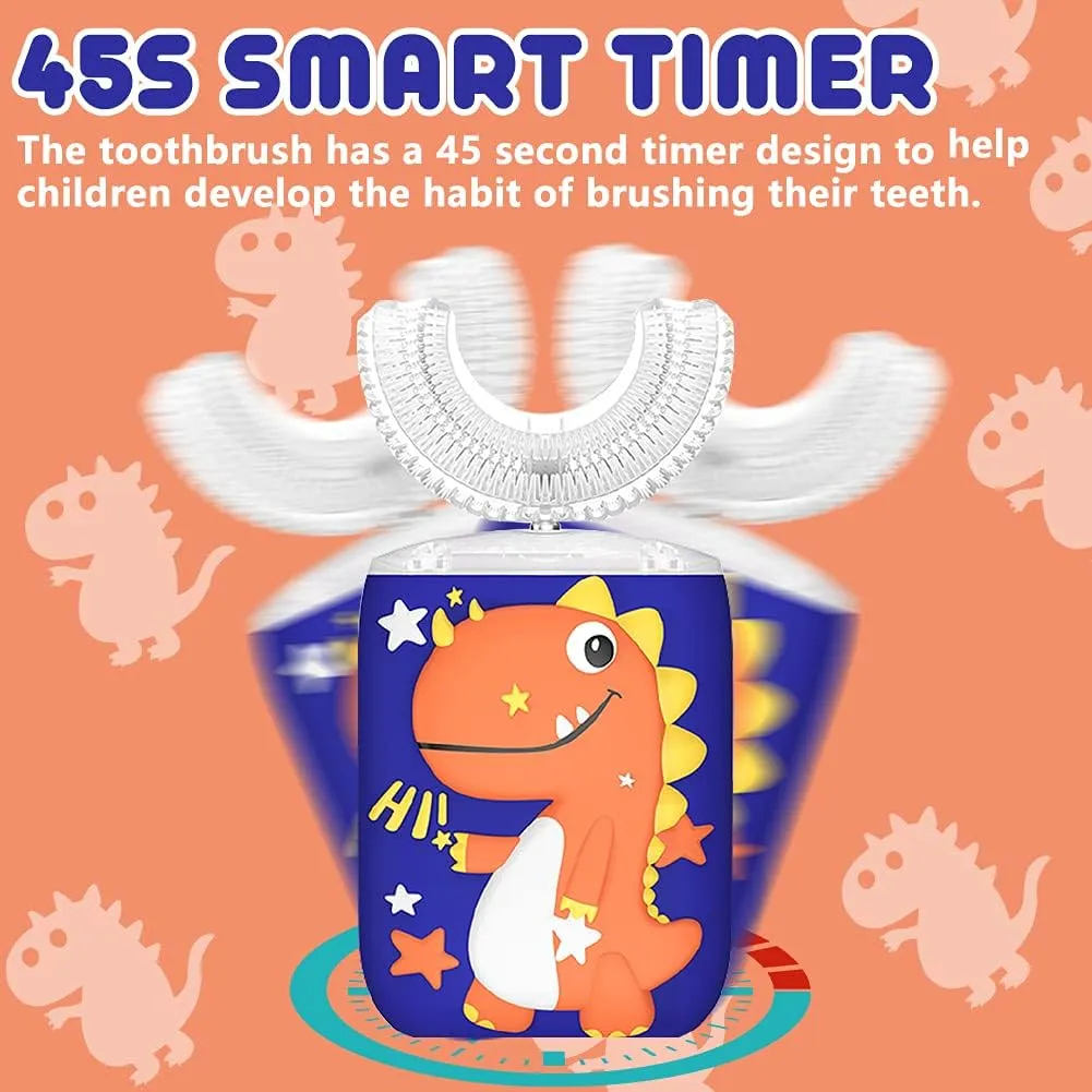 Kids Toothbrush Electric, U Shaped Ultrasonic Automatic Toothbrush with 2 Brush Heads, Six Cleaning Modes, Cartoon Modeling Design for Kids, Special for Birthday Gift (Orange, Kids 2-7)