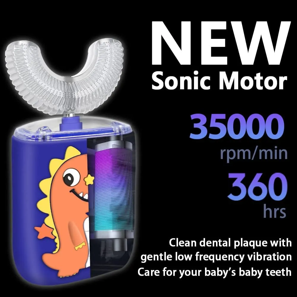 Kids Toothbrush Electric, U Shaped Ultrasonic Automatic Toothbrush with 2 Brush Heads, Six Cleaning Modes, Cartoon Modeling Design for Kids, Special for Birthday Gift (Orange, Kids 2-7)