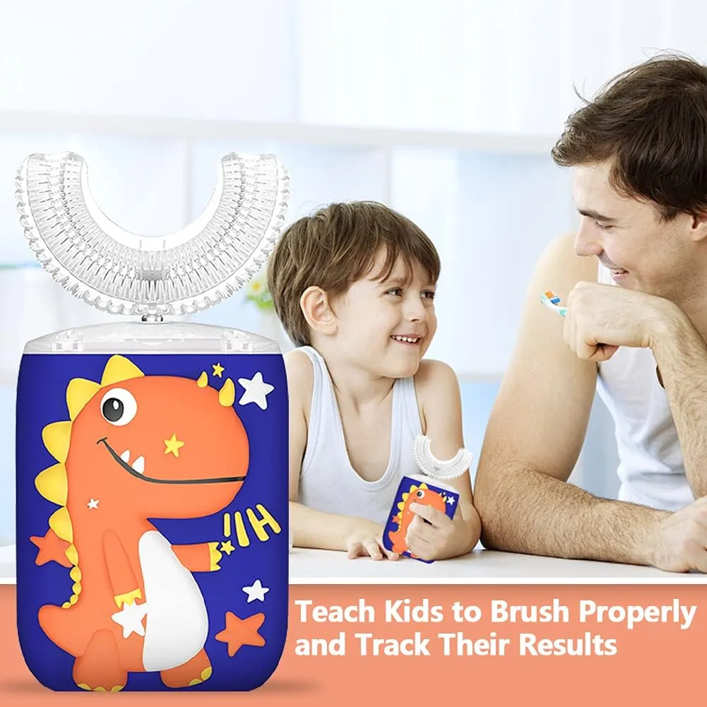 Kids Toothbrush Electric, U Shaped Ultrasonic Automatic Toothbrush with 2 Brush Heads, Six Cleaning Modes, Cartoon Modeling Design for Kids, Special for Birthday Gift (Orange, Kids 2-7)