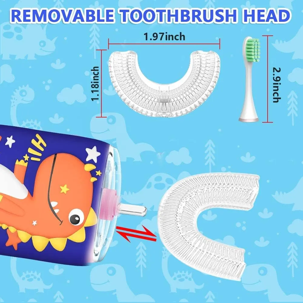 Kids Toothbrush Electric, U Shaped Ultrasonic Automatic Toothbrush with 2 Brush Heads, Six Cleaning Modes, Cartoon Modeling Design for Kids, Special for Birthday Gift (Orange, Kids 2-7)