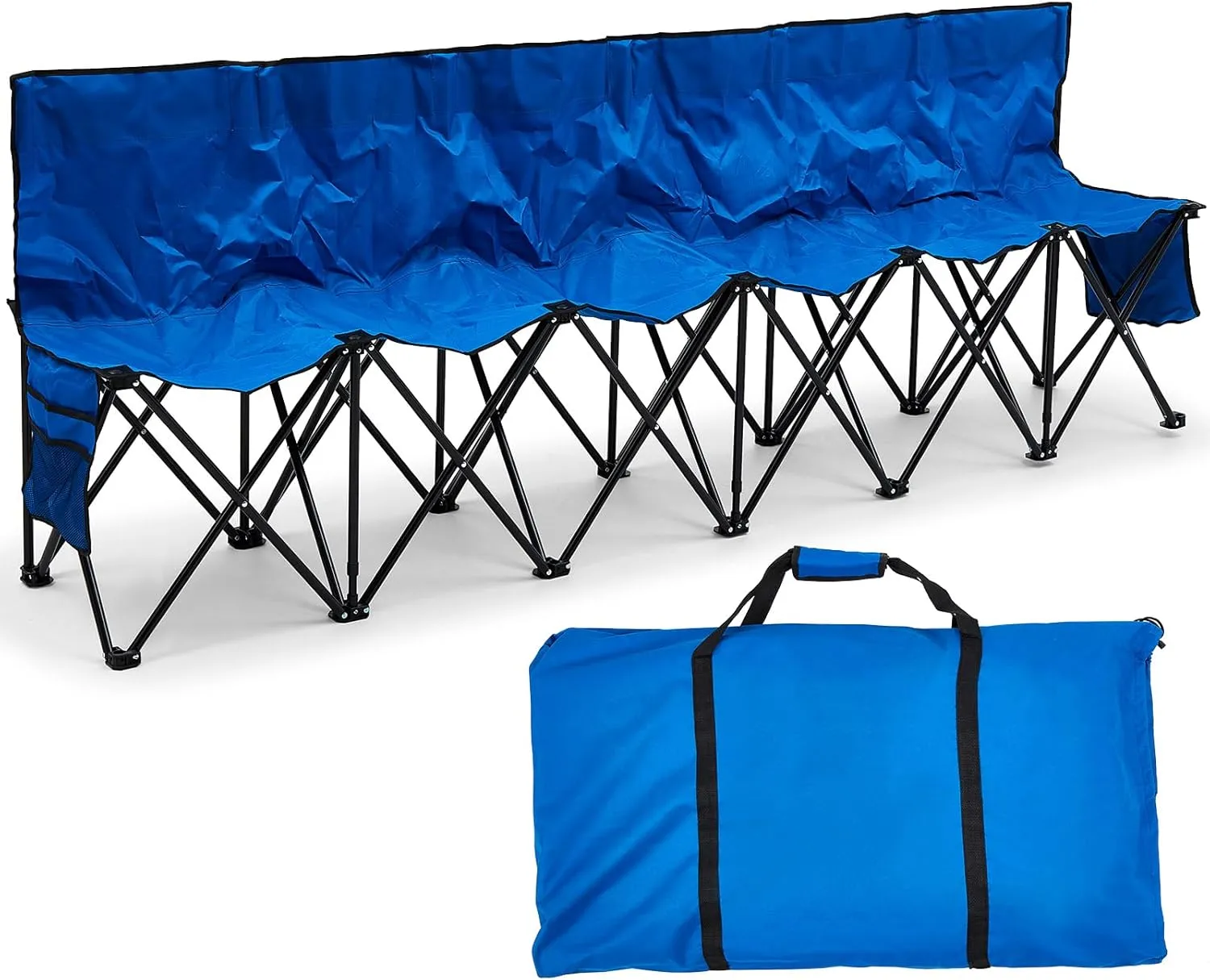 Kigley 6 Seats Folding Soccer Bench Chair Portable Team Sports Sideline Bench for Football Camp Travel Events Outdoor Seating with Storage Bag