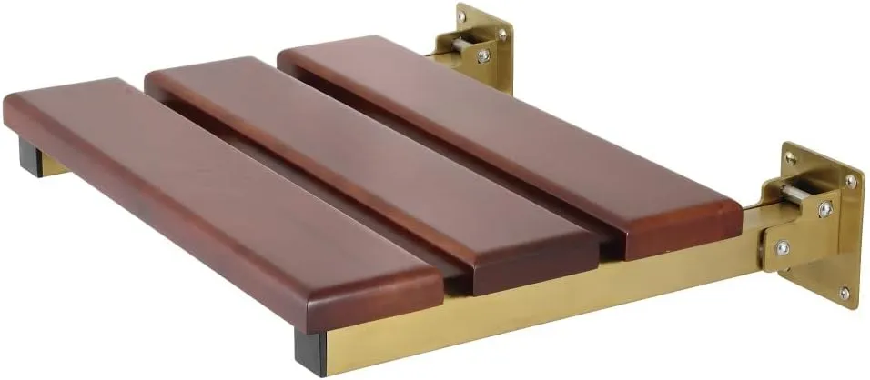Kingston Brass KBSS1916BB Chaise 19" x 16" Wall Mount Folding Shower Seat, Brushed Brass