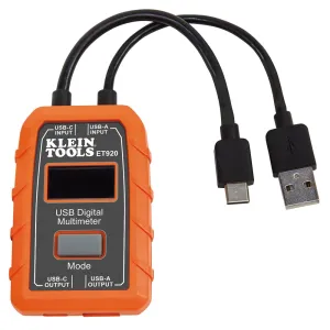 Klein Tools ET920 USB Power Meter, USB-A and USB-C Digital Meter for Voltage, Current, Capacity, Energy and Resistance