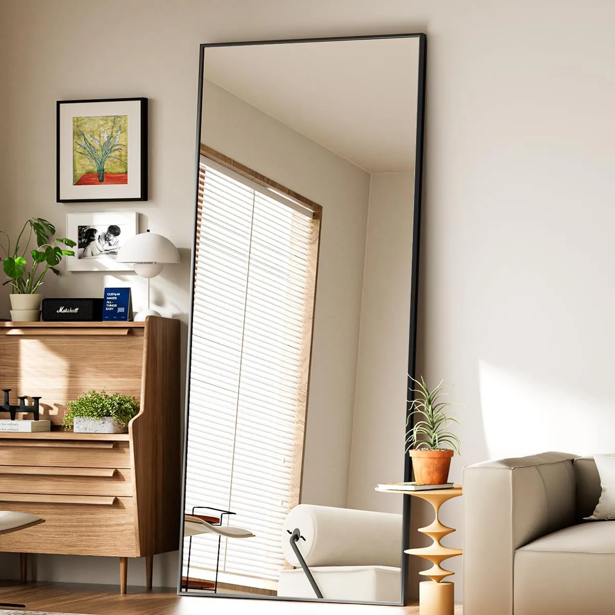 Koonmi Large Mirrors, 65"x24" Full Length Mirror with Stand, Full Body Mirror with Aluminum Alloy Frame, Hanging or Leaning Against Wall Floor Standing Mirrors for Bedroom Living Room, Black