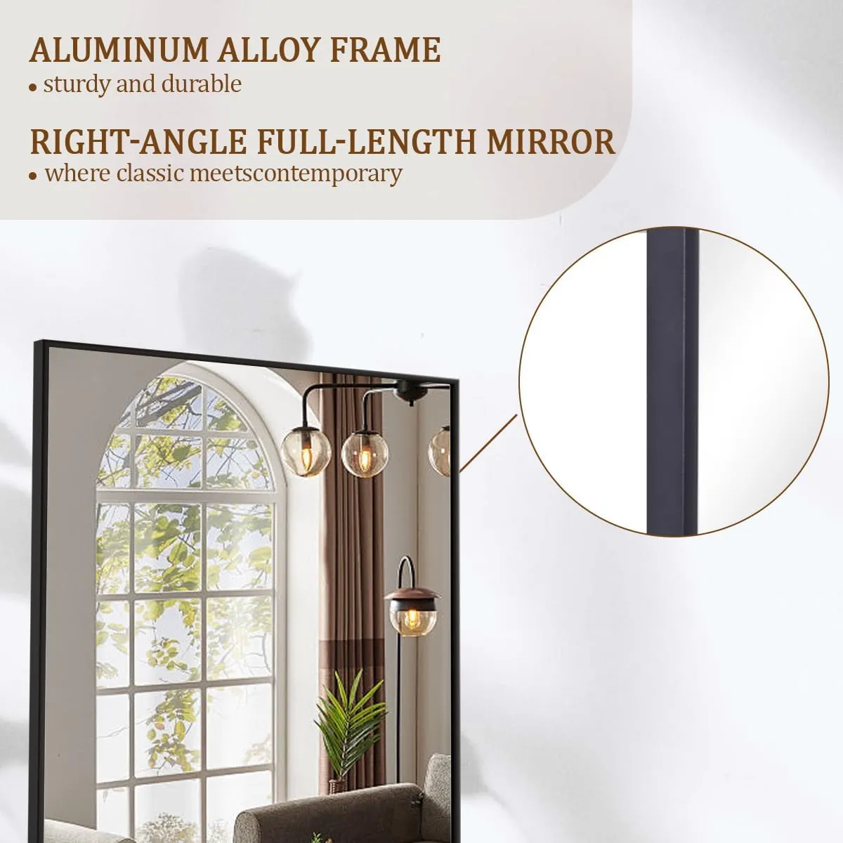 Koonmi Large Mirrors, 65"x24" Full Length Mirror with Stand, Full Body Mirror with Aluminum Alloy Frame, Hanging or Leaning Against Wall Floor Standing Mirrors for Bedroom Living Room, Black