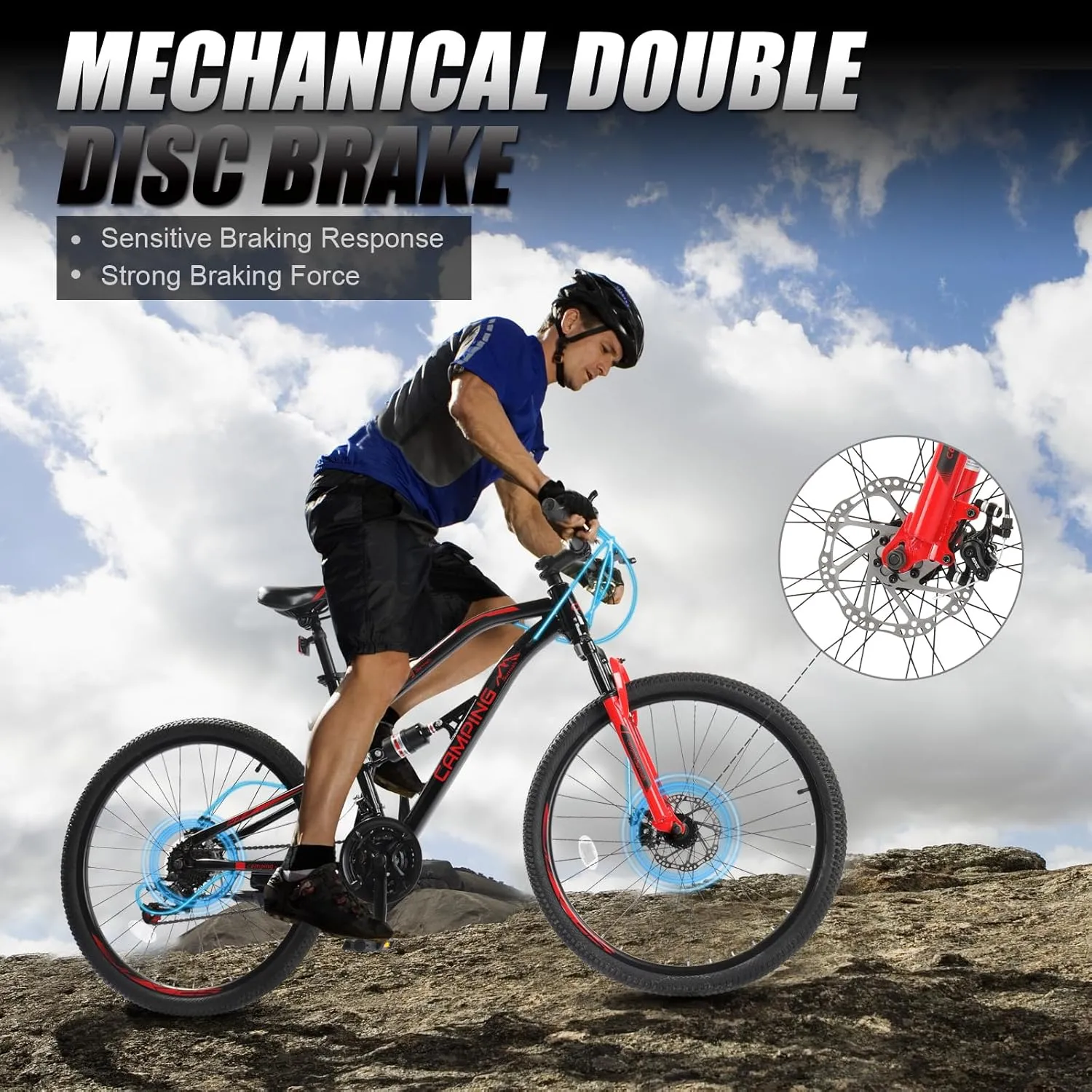 Ktaxon Foldable Mountain Bike 26 Inch Bike 21-Speed Bikes for Adults with Cool Design, Powerful Mechanical Dual Disc Brakes, Double Shock Effect and Ergonomic Cushion