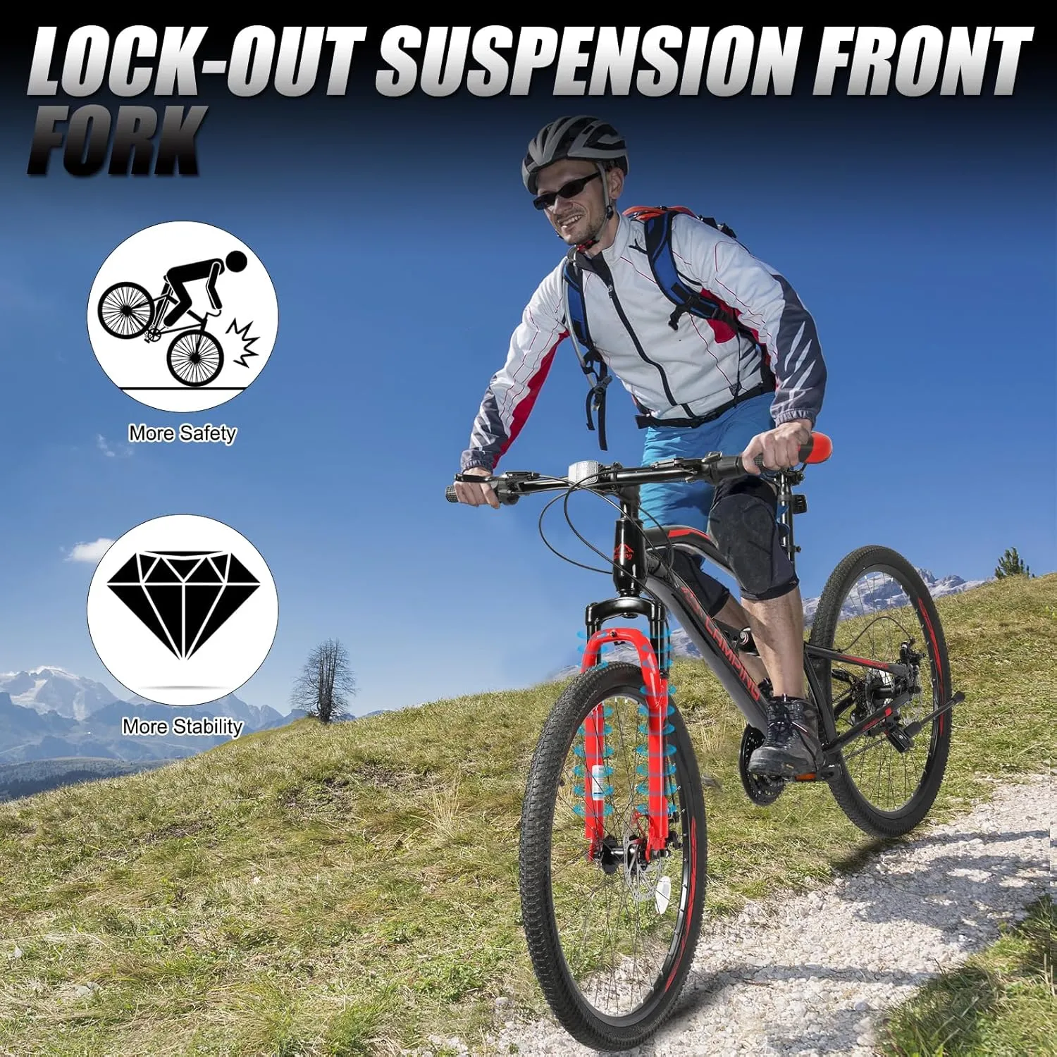 Ktaxon Foldable Mountain Bike 26 Inch Bike 21-Speed Bikes for Adults with Cool Design, Powerful Mechanical Dual Disc Brakes, Double Shock Effect and Ergonomic Cushion