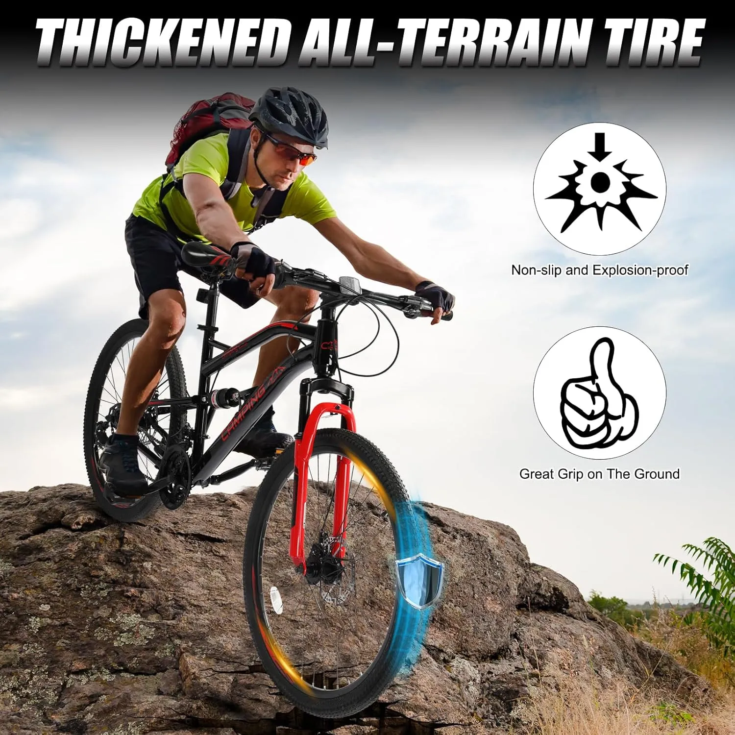 Ktaxon Foldable Mountain Bike 26 Inch Bike 21-Speed Bikes for Adults with Cool Design, Powerful Mechanical Dual Disc Brakes, Double Shock Effect and Ergonomic Cushion