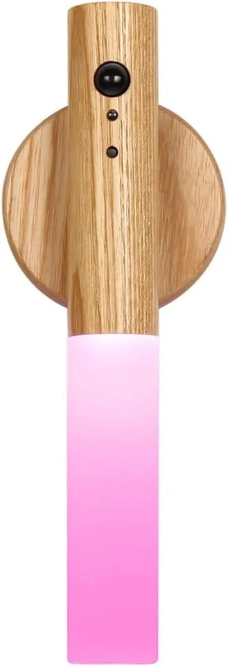 LANDGOO RGB Motion Sensor Night Light, Magnet Body Hallway Atmosphere Lamp, Battery Powered Rechargeable LED Portable Wooden Wall Sconce (RGB Ash Wood 1PC)
