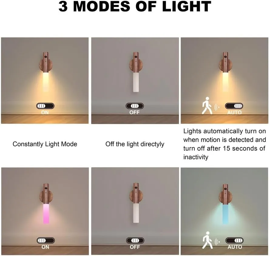 LANDGOO RGB Motion Sensor Night Light, Rechargeable Atmosphere Lamp, Battery Powered LED Portable Wooden Wall Sconce for Party Decor (RGB Walnut Wood 1PC)