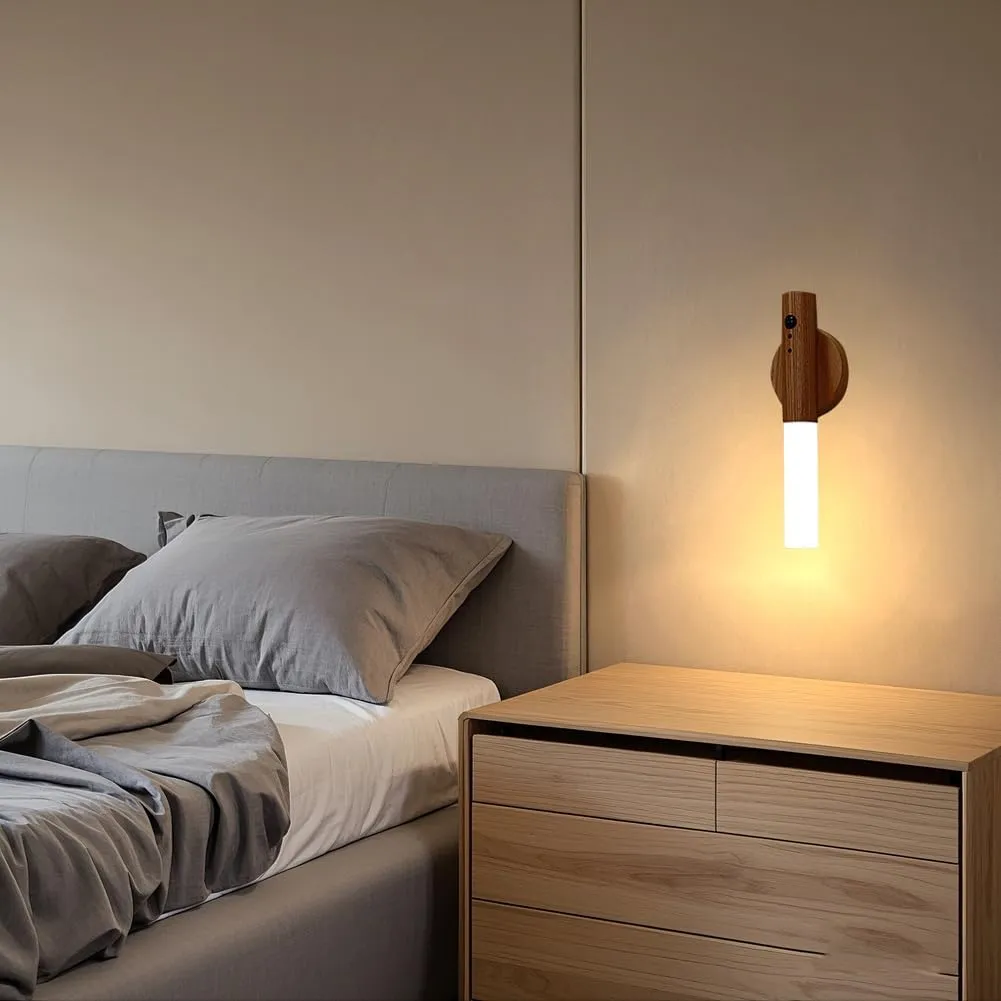 LANDGOO RGB Motion Sensor Night Light, Rechargeable Atmosphere Lamp, Battery Powered LED Portable Wooden Wall Sconce for Party Decor (RGB Walnut Wood 1PC)