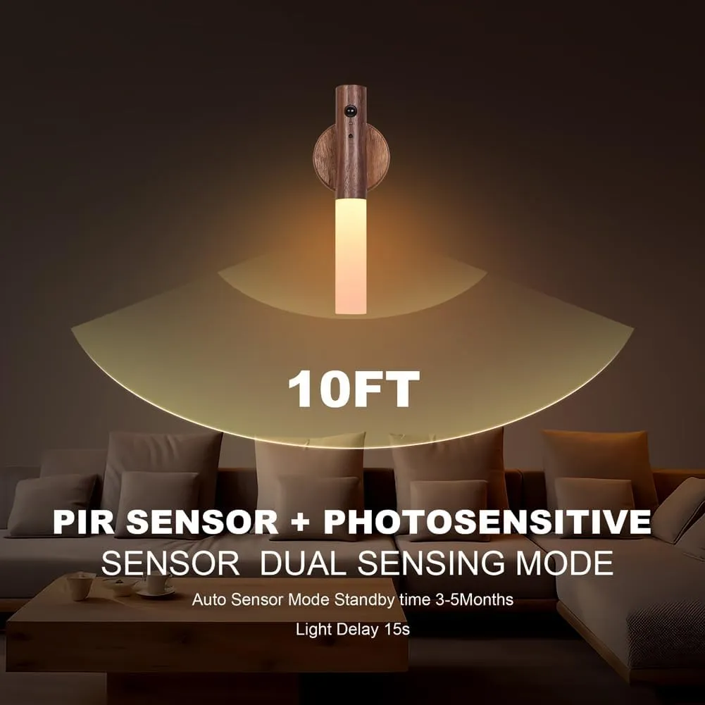 LANDGOO RGB Motion Sensor Night Light, Rechargeable Atmosphere Lamp, Battery Powered LED Portable Wooden Wall Sconce for Party Decor (RGB Walnut Wood 1PC)