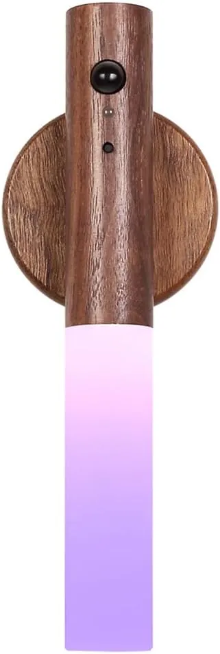 LANDGOO RGB Motion Sensor Night Light, Rechargeable Atmosphere Lamp, Battery Powered LED Portable Wooden Wall Sconce for Party Decor (RGB Walnut Wood 1PC)