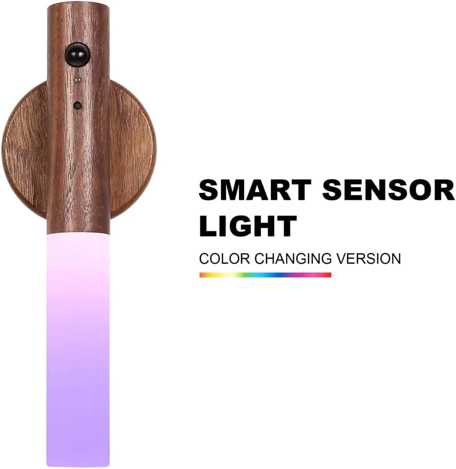 LANDGOO RGB Motion Sensor Night Light, Rechargeable Atmosphere Lamp, Battery Powered LED Portable Wooden Wall Sconce for Party Decor (RGB Walnut Wood 1PC)