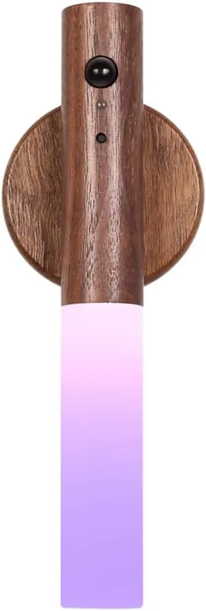 LANDGOO RGB Motion Sensor Night Light, Rechargeable Atmosphere Lamp, Battery Powered LED Portable Wooden Wall Sconce for Party Decor (RGB Walnut Wood 1PC)
