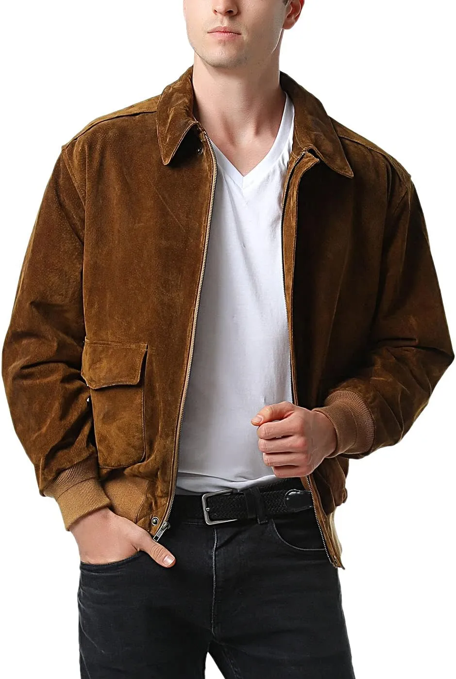Landing Leathers Men Air Force A-2 Suede Leather Flight Bomber Jacket (Also available in Big & Tall)
