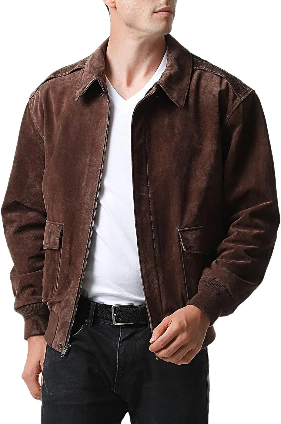 Landing Leathers Men Air Force A-2 Suede Leather Flight Bomber Jacket (Also available in Big & Tall)