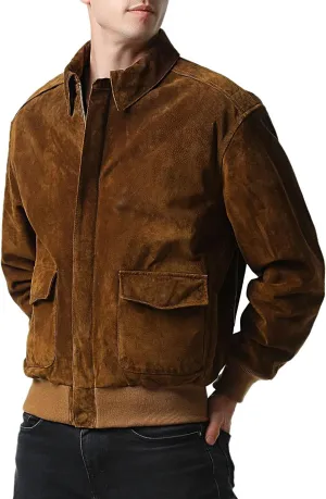Landing Leathers Men Air Force A-2 Suede Leather Flight Bomber Jacket (Also available in Big & Tall)