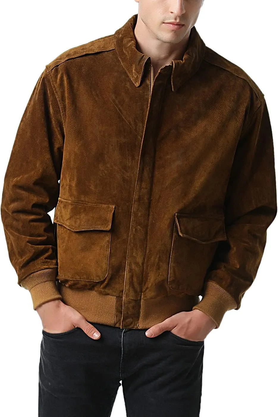 Landing Leathers Men Air Force A-2 Suede Leather Flight Bomber Jacket (Also available in Big & Tall)
